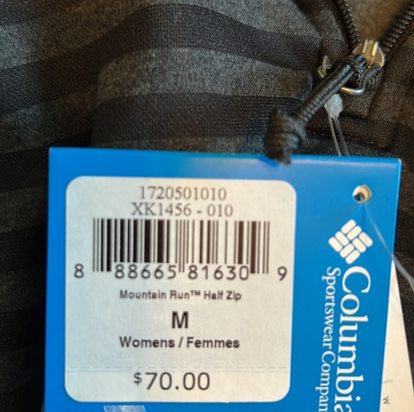 🆕Columbia Mountain Run Half Zip Pullover Jacket Black & Grey Stripe Size Medium - Picture 7 of 7